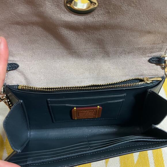 NEW Coach Marlow Turnlock Crossbody Clutch Dark Slate Blue Leather & Gold Chain - Picture 3 of 5